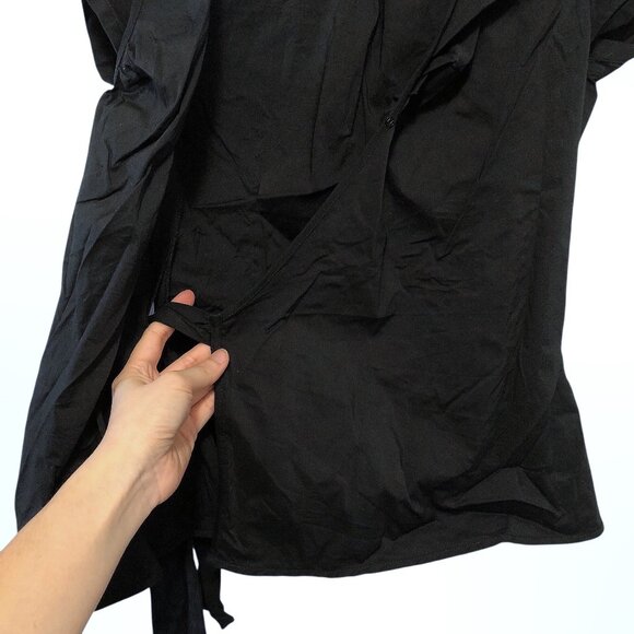 Express Solid Black Short Puff Sleeve Collared Wrap Blouse S - Picture 7 of 8